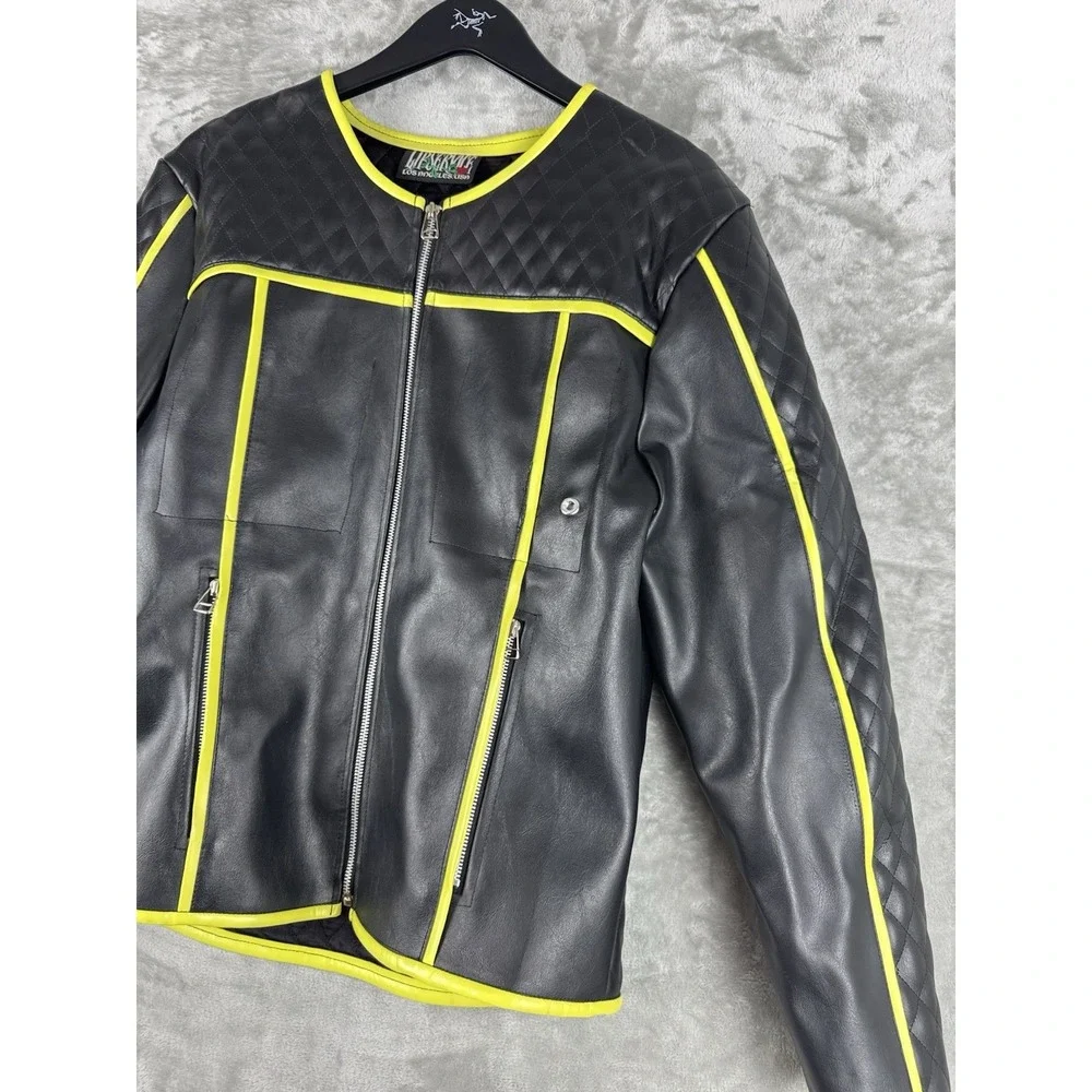 Vintage LIP SERVICE‎ Rock Moto Full Zip Jacket Womens Size Large PVC Cloth USA
